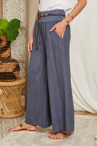 Pantalon palazzo en lin - Indigo