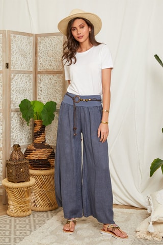 Pantalon palazzo en lin - Indigo
