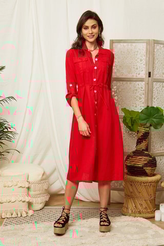 Robe longue en lin - Rouge