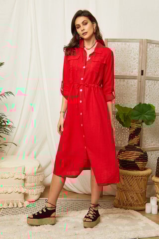 Robe longue en lin - Rouge