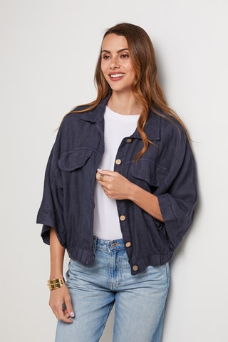 Chemisier en lin - Bleu marine