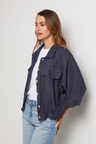 Chemisier en lin - Bleu marine