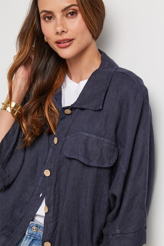 Chemisier en lin - Bleu marine