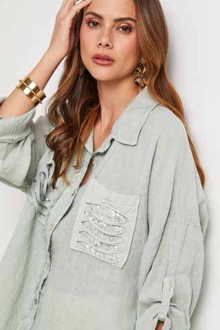 Chemisier en lin - Bleu