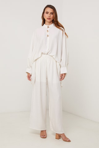 Chemisier et pantalon wide legs en lin - Beige