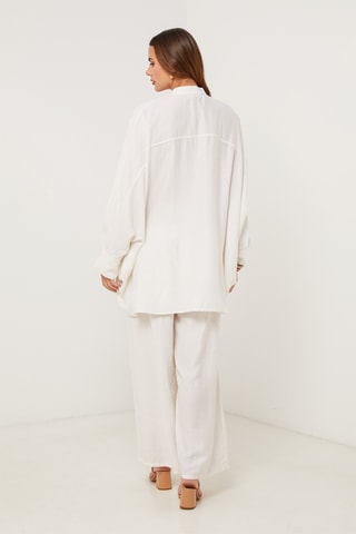 Chemisier et pantalon wide legs en lin - Beige