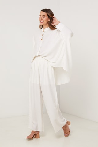 Chemisier et pantalon wide legs en lin - Beige