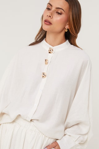 Chemisier et pantalon wide legs en lin - Beige