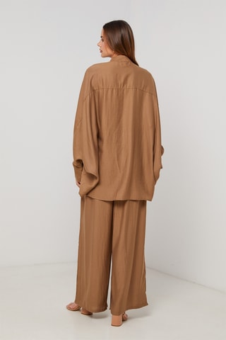 Chemisier et pantalon wide legs en lin - Camel