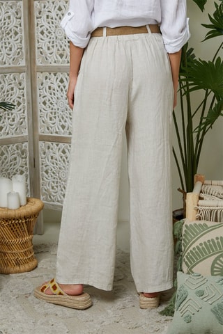Pantalon large taille haute en lin - Beige