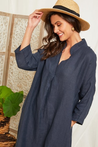 Robe en lin - Bleu marine