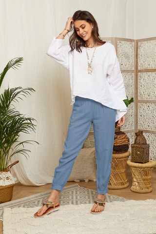 Pantalon casual en lin - Bleu