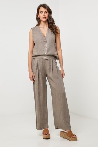 Pantalon relaxed  taille haute en lin - Taupe