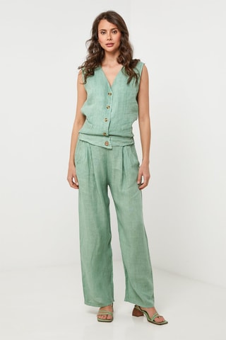 Pantalon relaxed  taille haute en lin - Vert