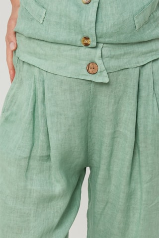 Pantalon relaxed  taille haute en lin - Vert