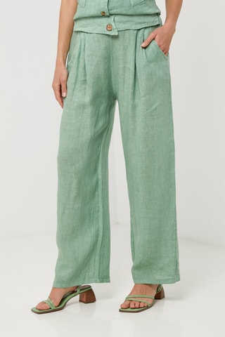 Pantalon relaxed  taille haute en lin - Vert