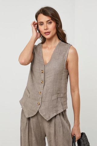 Gilet en lin sans manches - Taupe