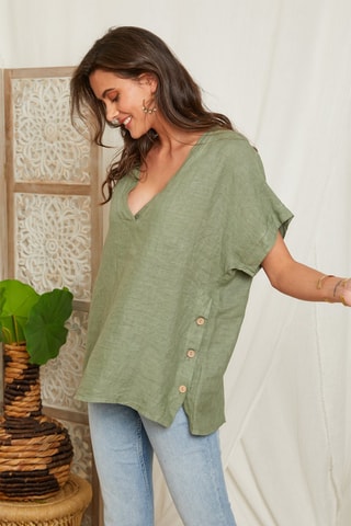 Blouse en lin - Kaki