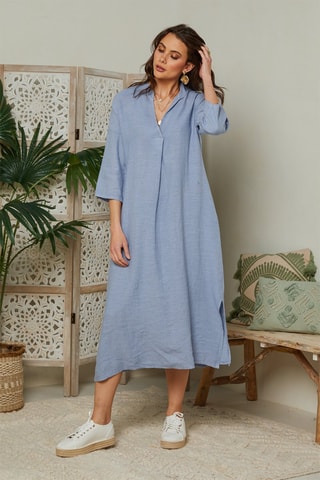 Robe longue en lin - Indigo