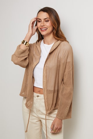 Gilet en lin à capuche - Camel