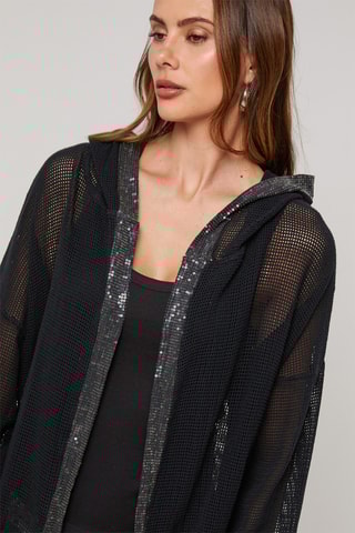 Gilet en lin à capuche - Noir