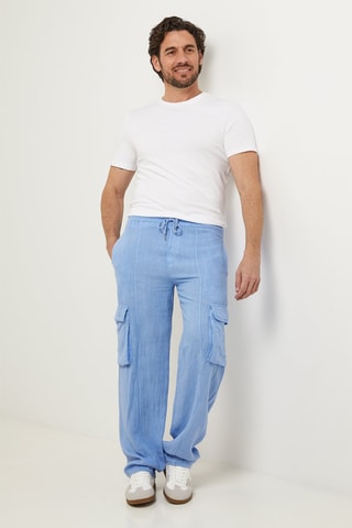Pantalon cargo en lin - Indigo