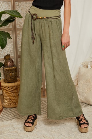Pantalon palazzo en lin - Kaki