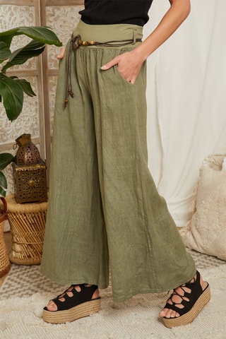 Pantalon palazzo en lin - Kaki
