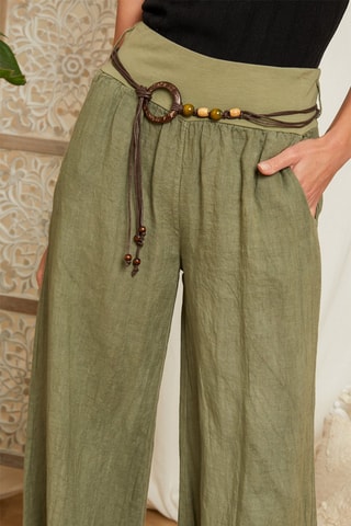 Pantalon palazzo en lin - Kaki