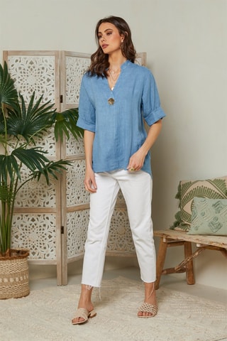 Blouse en lin - Bleu