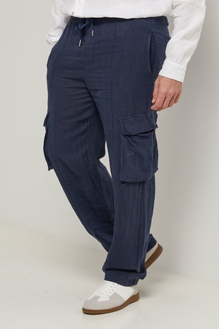 Pantalon cargo en lin - Bleu marine