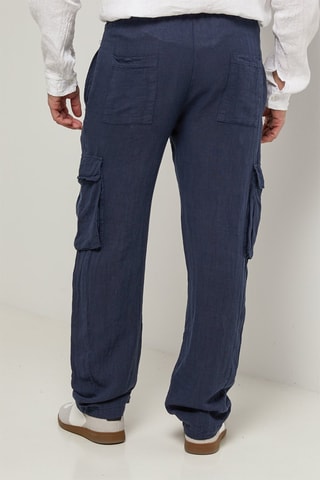 Pantalon cargo en lin - Bleu marine