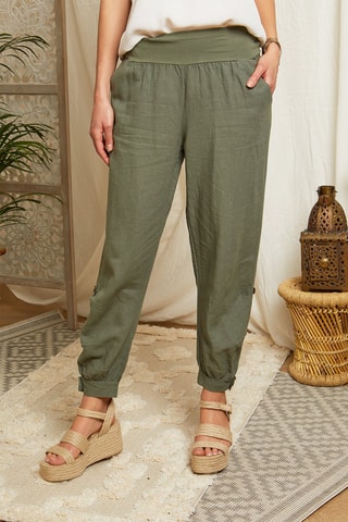 Pantalon casual en lin - Kaki
