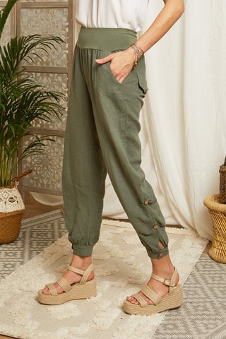 Pantalon casual en lin - Kaki