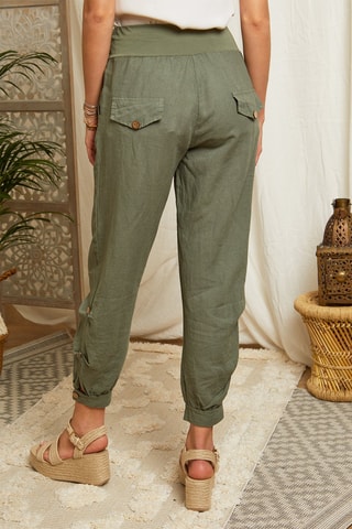 Pantalon casual en lin - Kaki