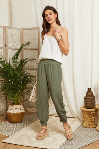 Pantalon casual en lin - Kaki