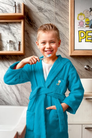 Albornoz con capucha Snoopy - Azul pato