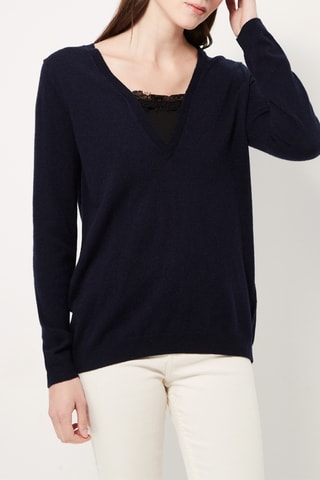 Jersey doble prenda de lana y cachemir - Azul marino