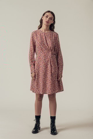 Vestido evasé Ryo - Rojo y beige