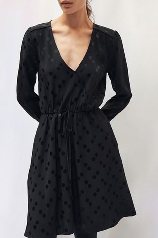 Vestido recto de lunares - Negro