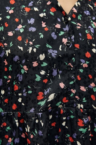 Vestido recto de flores - Negro