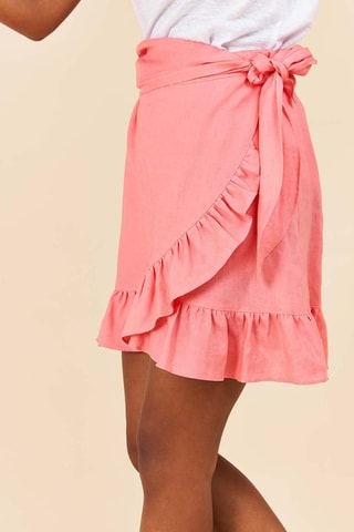 Falda cruzada de lino - Rosa