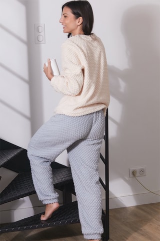 Fleece Pyjama Fola - Ecru en Lichtgrijs