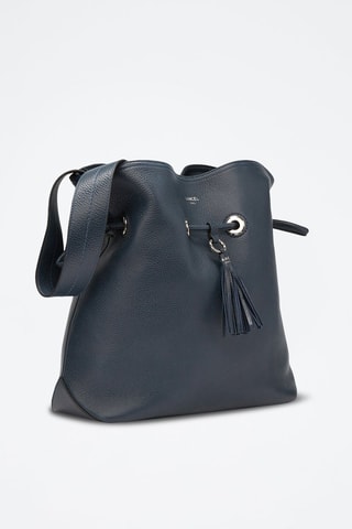 Sac seau en cuir Sacha M - Bleu pétrole