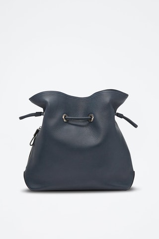 Sac seau en cuir Sacha M - Bleu pétrole