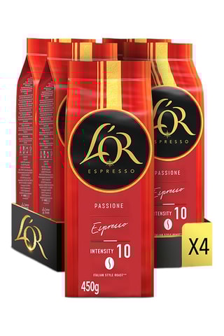 4 x 450 g - Café en grano L'Or Passione Espresso - Intensidad 10
