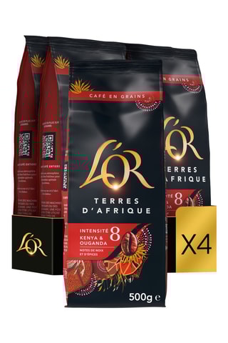 4 x 500 g - Café en grano L'Or Terres d'Afrique - Intensidad 8