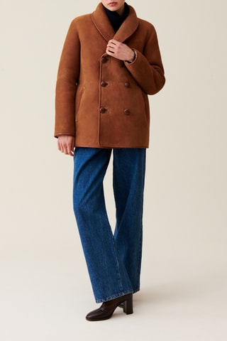 Manteau réversible en cuir - Ecru et marron