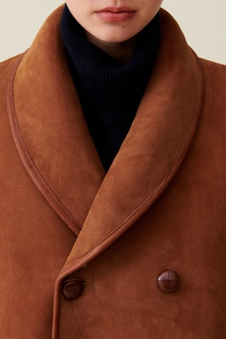 Manteau réversible en cuir - Ecru et marron
