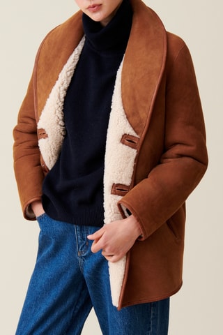 Manteau réversible en cuir - Ecru et marron
